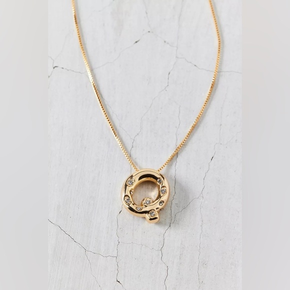 Urban Outfitters Jewelry - NWT 14k Gold Plated Rhinestone Bubble Initial Charm Necklace